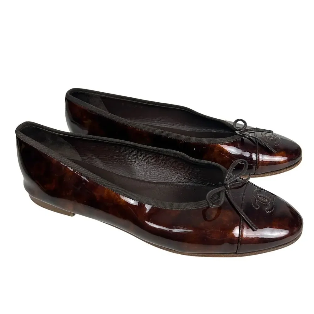 Chanel Tortoise Shell Brown CC Monogram Slip On Ballet Flats 42 12 - Picture 3 of 9